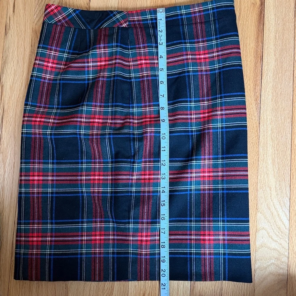 J. Crew Plaid Pencil Skirt Size 2 Red Blue Black Tartan Preppy Career - Picture 12 of 14